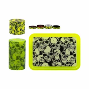 Zestaw Tacka Młynek i Pojemnik Green Skull